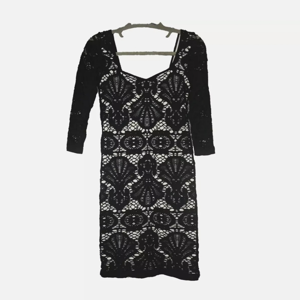 Free People Intimately Size M/L Black Seamless Medallion Sweetheart Lace Dress